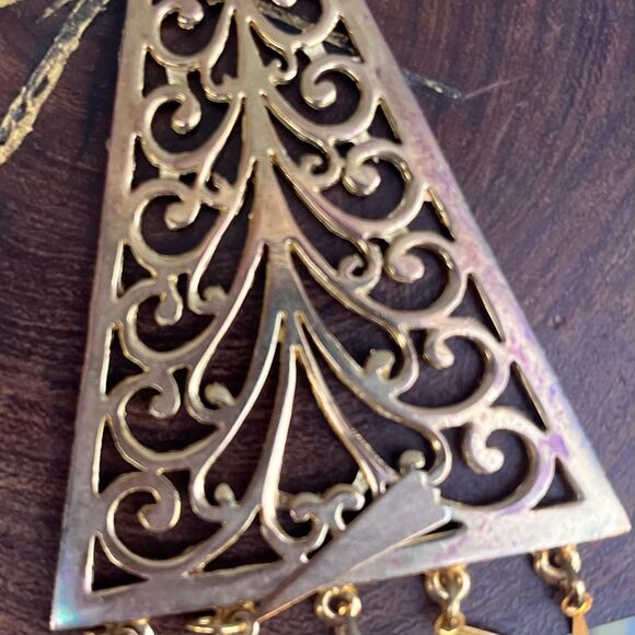 Lisner Pendant Necklace in Gold Tone Metal Mid Century Statement Jewelry Signed - Picture 10 of 16